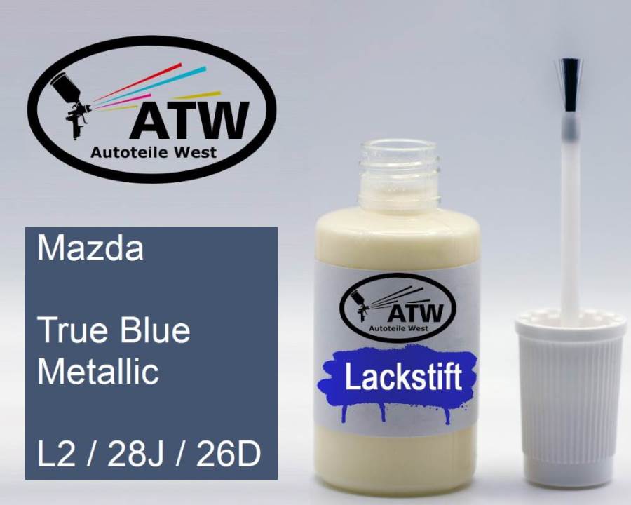 Mazda, True Blue Metallic, L2 / 28J / 26D: 20ml Lackstift, von ATW Autoteile West.
